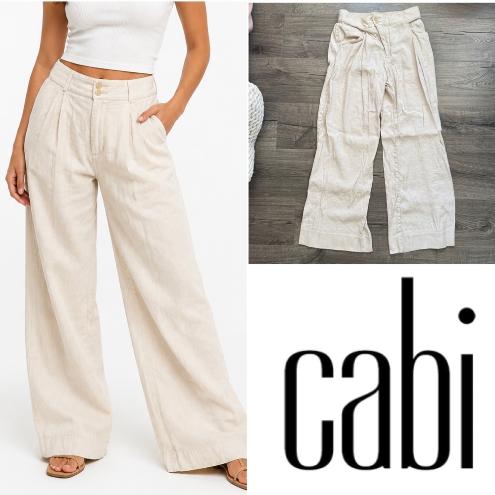 Cabi Cream Tan Linen Blend High Rise Pants size 4 Women